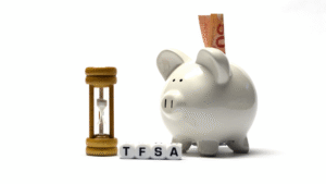An image of a piggie bank and the block letters TFSA
